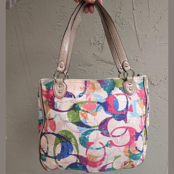 Coach, Multicolor Signature “C” Print Tote Bag, M1373-31141E , Canvas & Patent - Picture 3 of 14